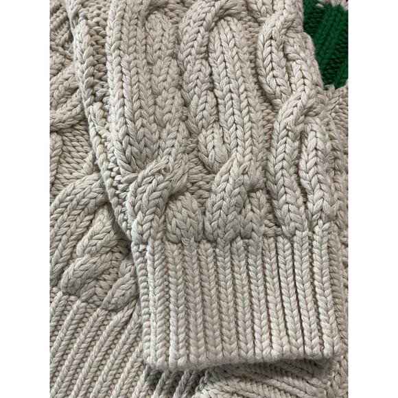 Gucci Cable Knit Cream White Bright Red Green Web Stripe Cardigan Size XS - Picture 8 of 9